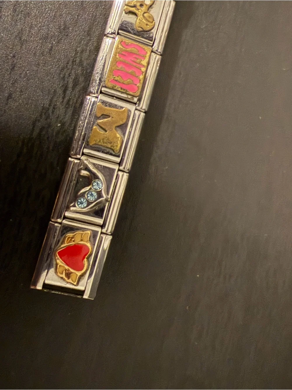 Silver-Tone Italian Link Charm Bracelet with Multicolor Accents